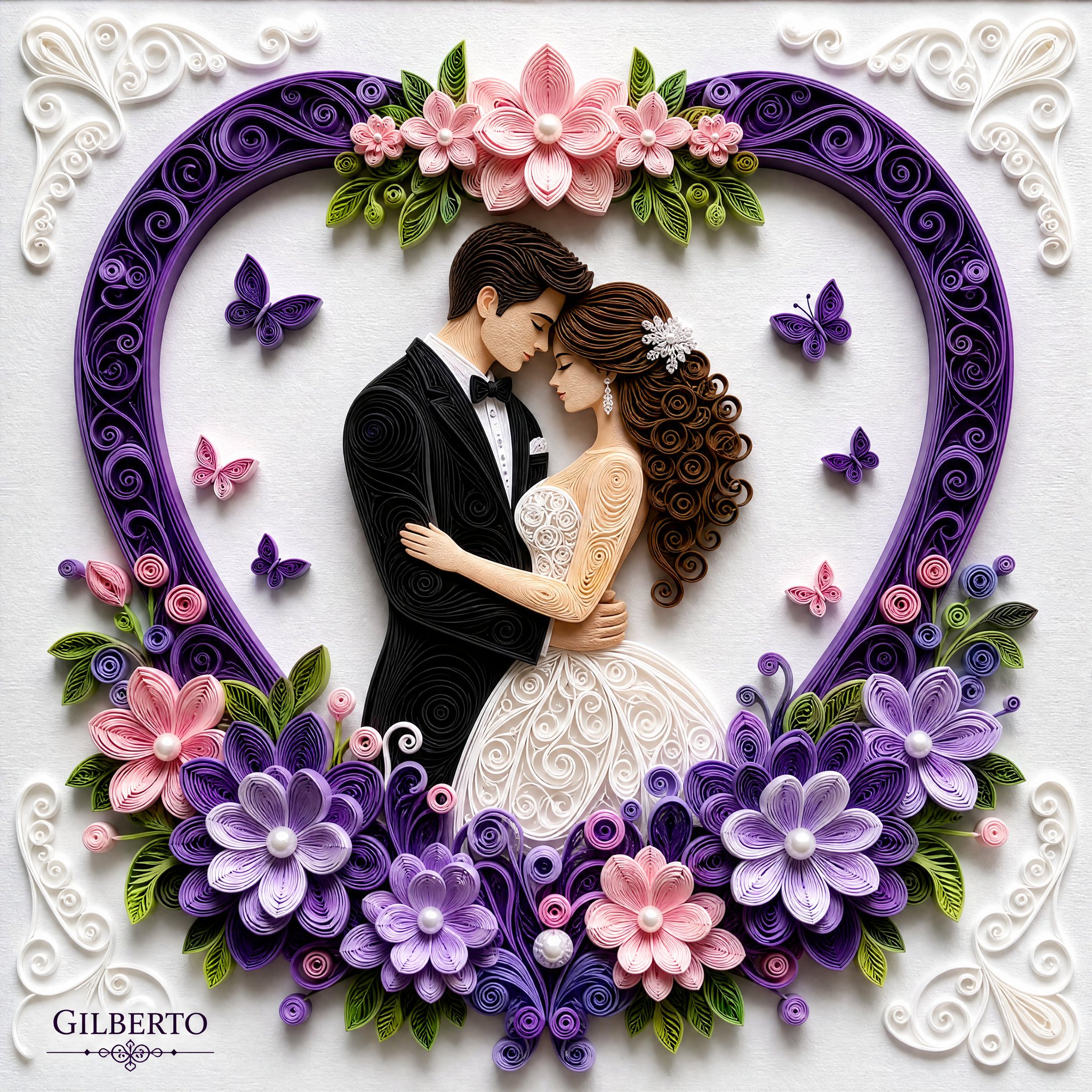 Paper quilling wedding scene