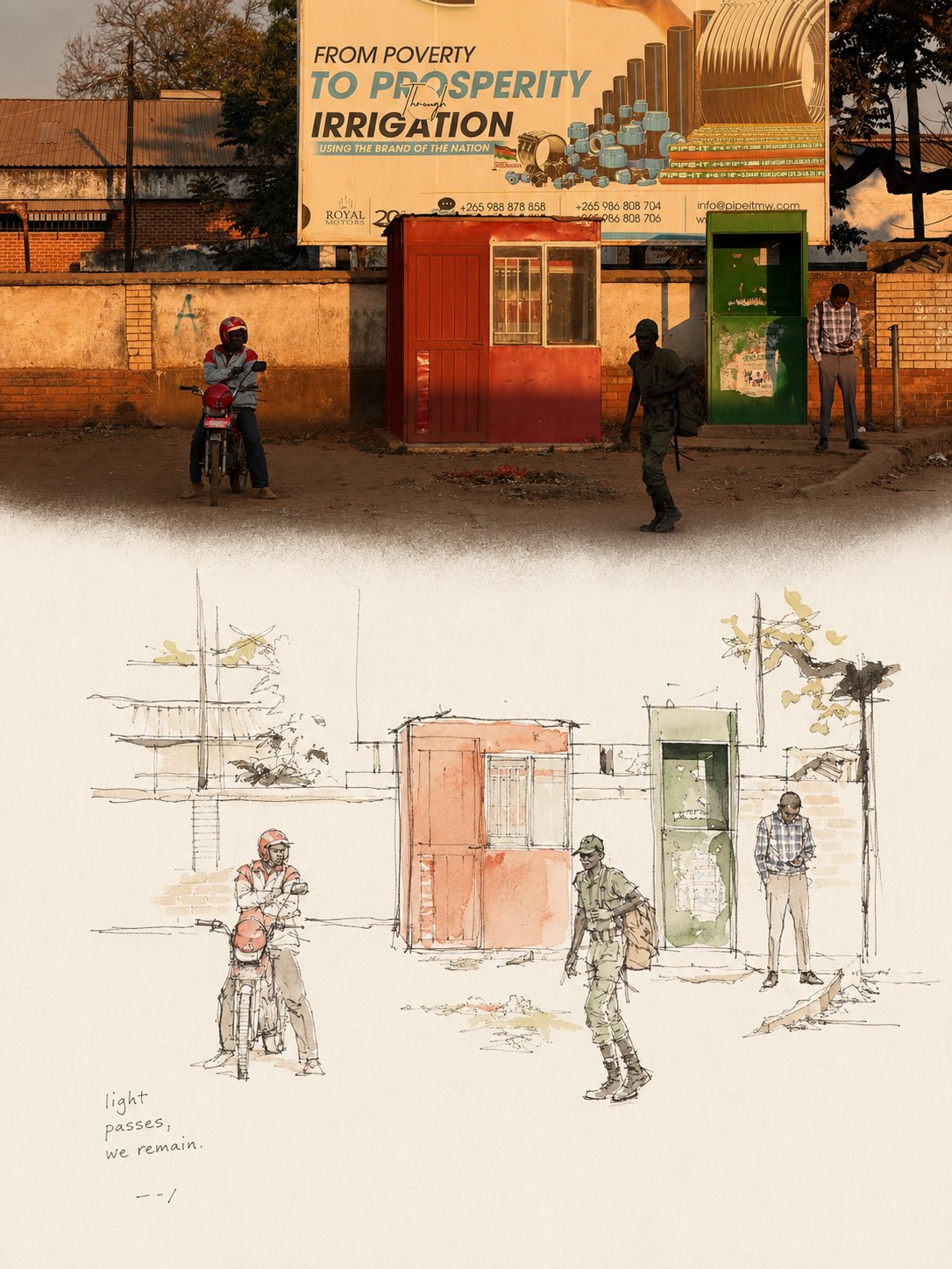 Observational pen-wash sketch