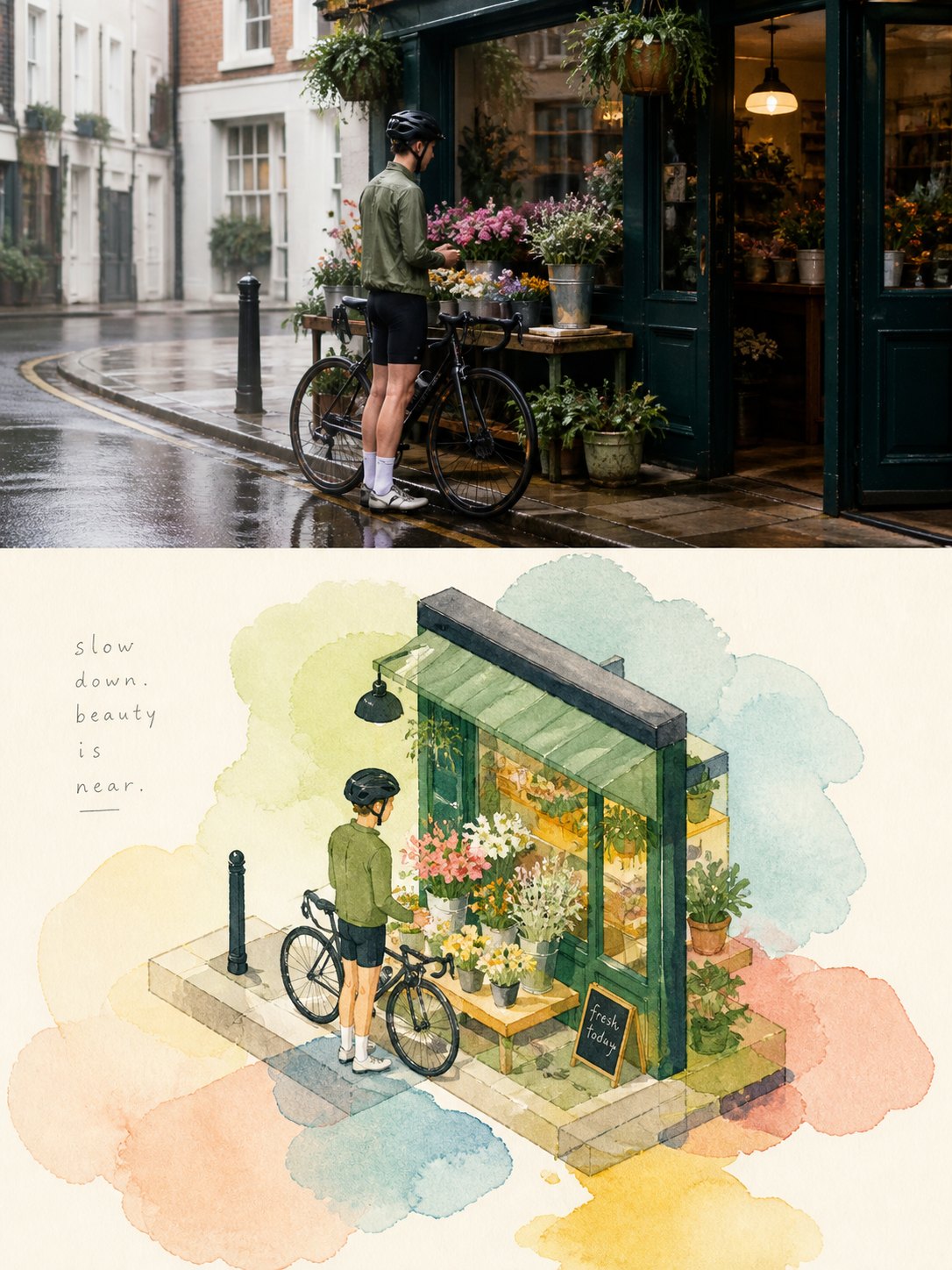Wonky watercolor isometric